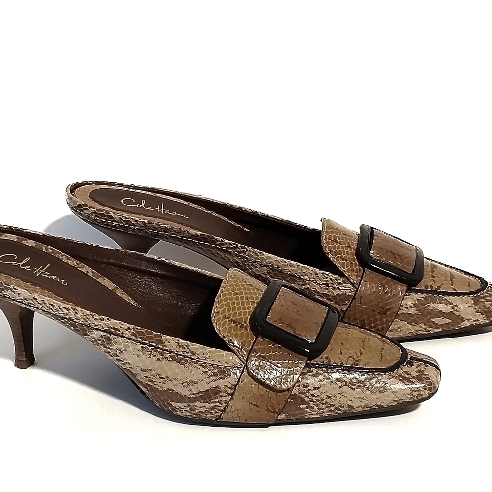 Cole Haan Career Office Womens Size 7.5B Prep Classy‎ Snake Slip-on Kitten Heels